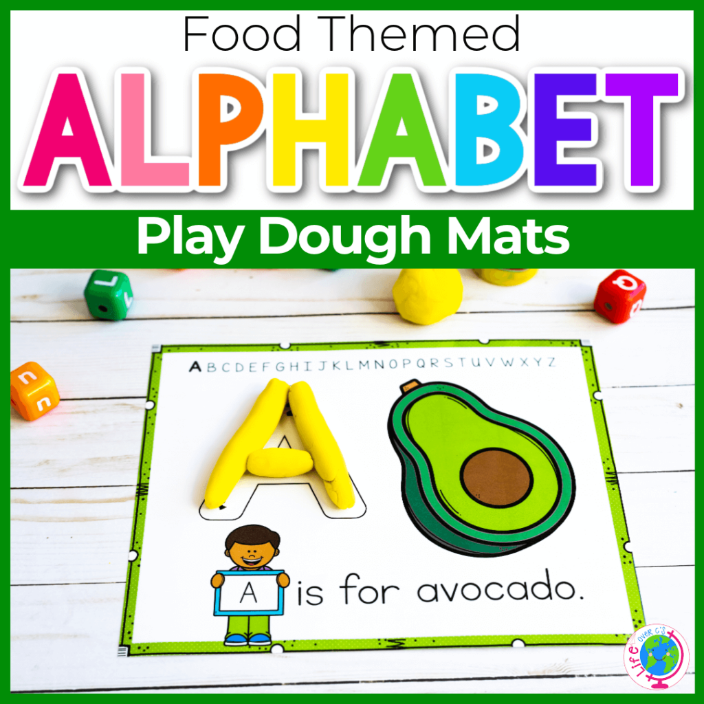 The alphabet play dough mats have 26 different food mats.