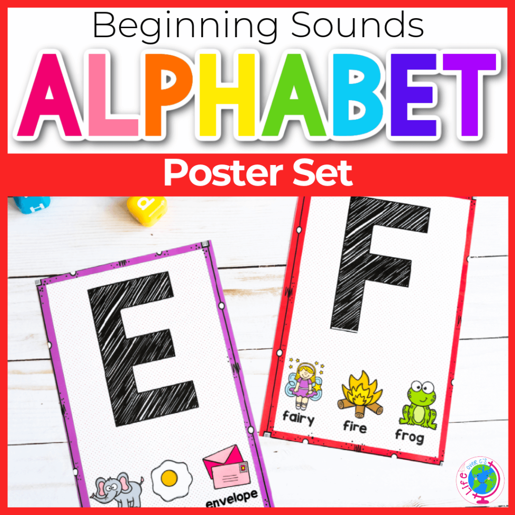 Beginning sounds alphabet poster set for preschool or kindergarten.