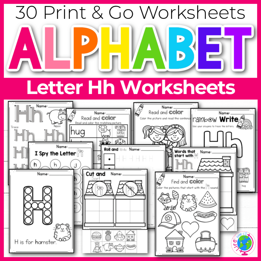 Letter H Alphabet worksheets for kindergarten and preschool handwriting practice