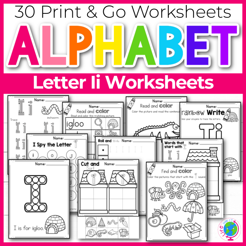 30 print and go Letter I worksheets for preschool and kindergarten