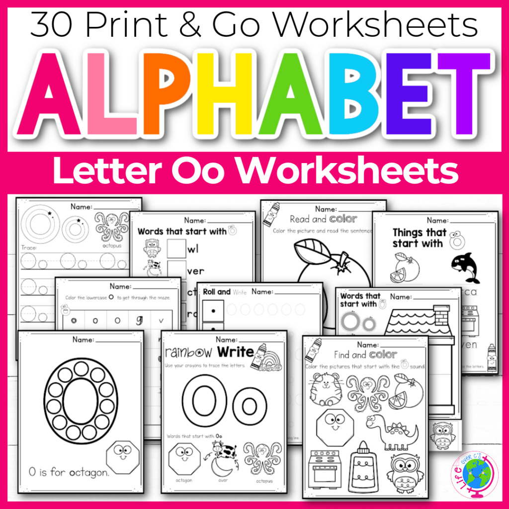 Letter O Alphabet worksheets for kindergarten and preschool handwriting practice