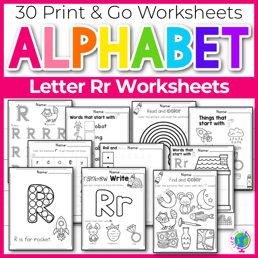 Letter R Alphabet worksheets for kindergarten and preschool handwriting practice