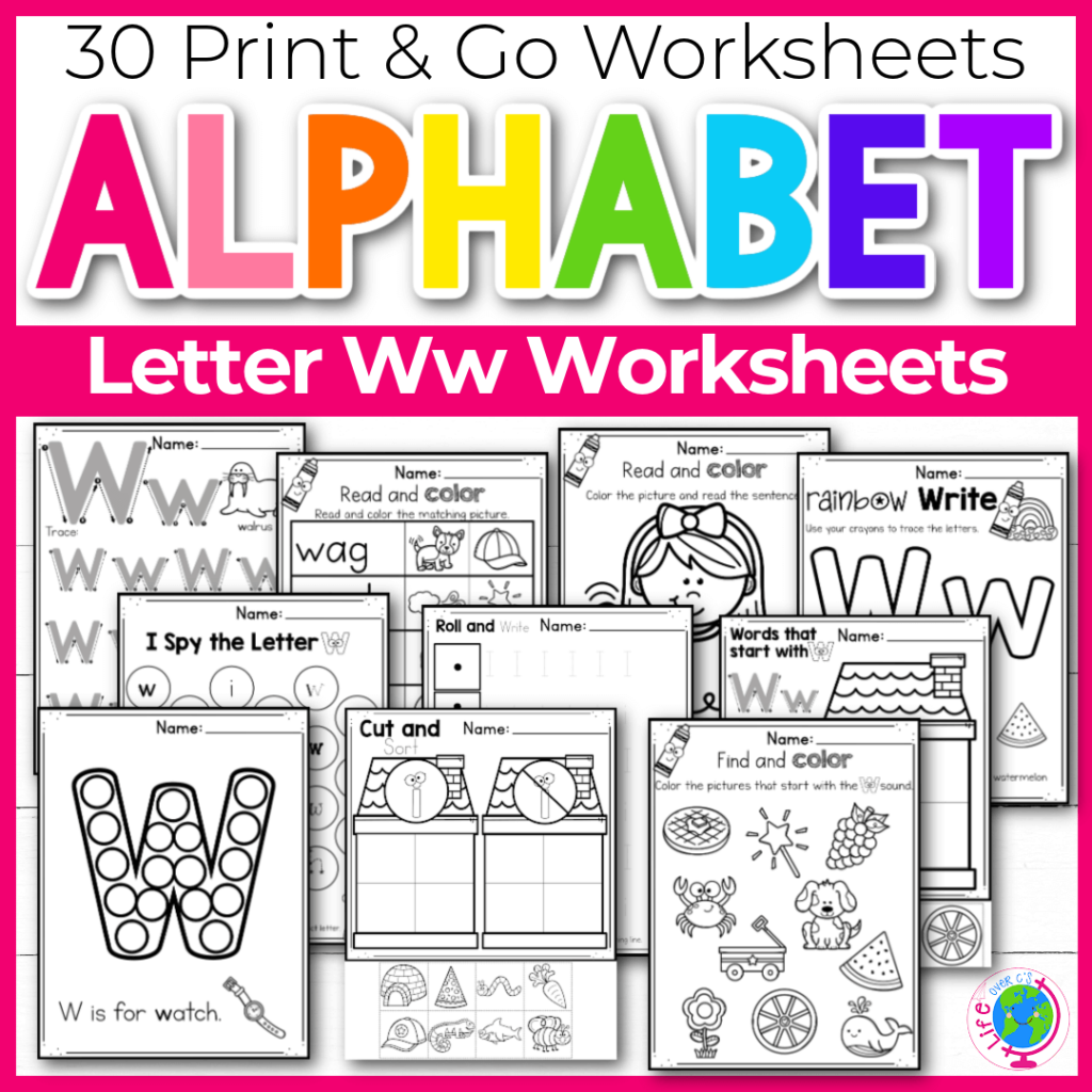 Letter W Alphabet worksheets for kindergarten and preschool handwriting practice
