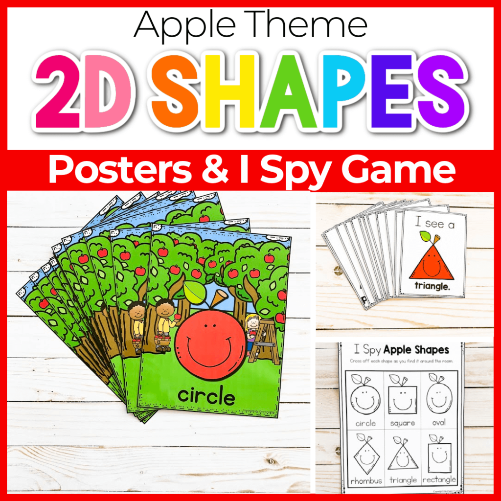 These apple themed 2d shape posters and I spy game are perfect for incorporating into your fall math lesson plans.