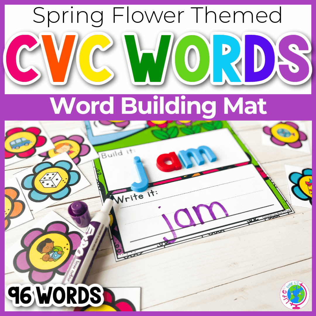 Spring CVC word building mats with spring flower theme for literacy centers