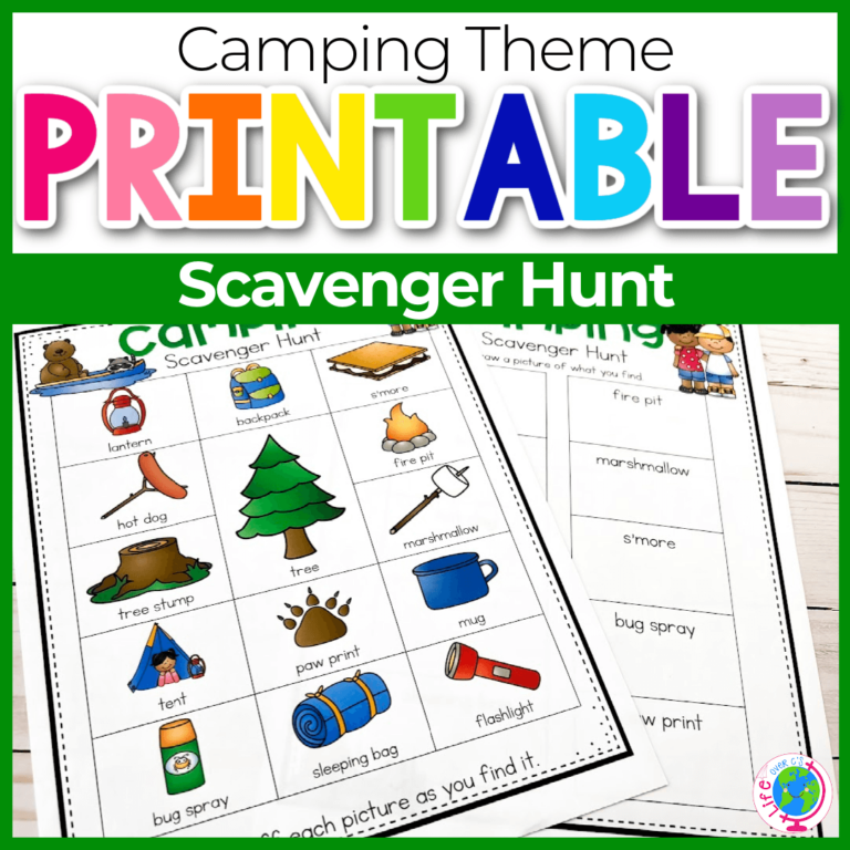 Camping scavenger hunt printable activity