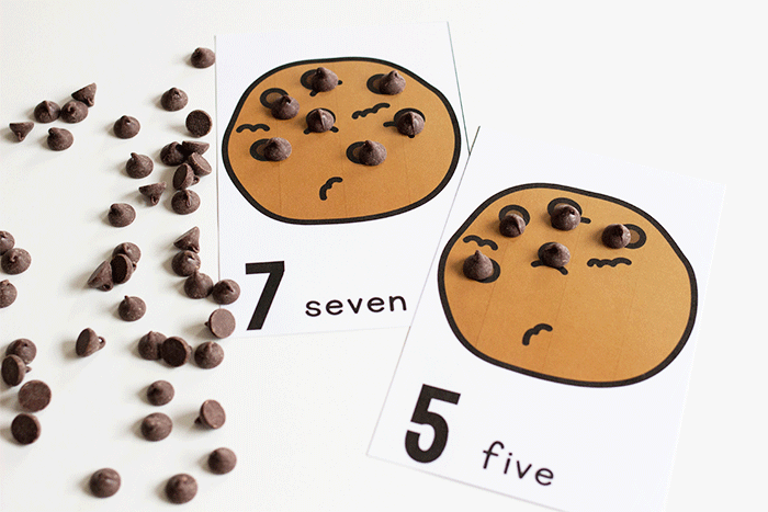 Chocolate themed counting cards for preschool and kindergarten