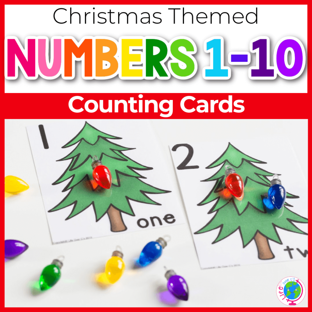 Christmas counting cards for numbers to 10 for preschool and kindergarten