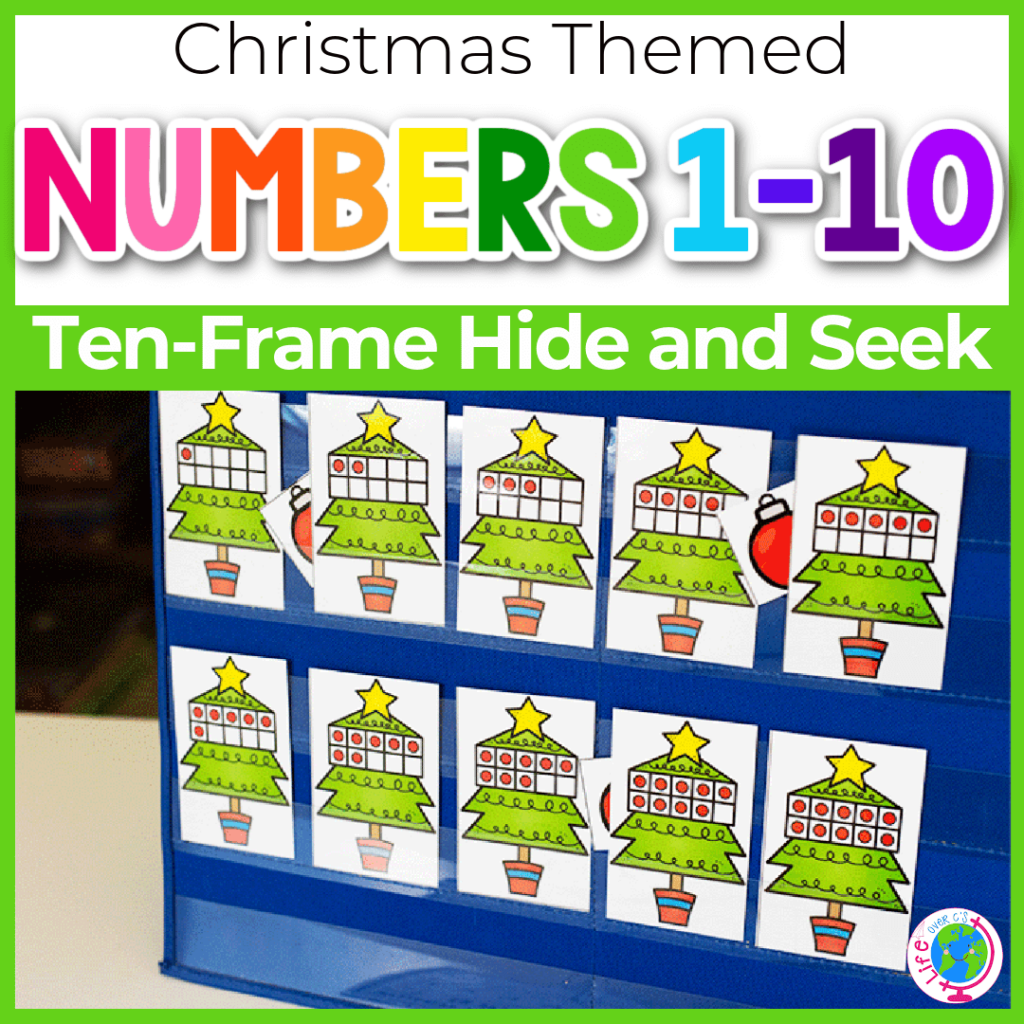 Ten frame hide and seek Christmas themed activity