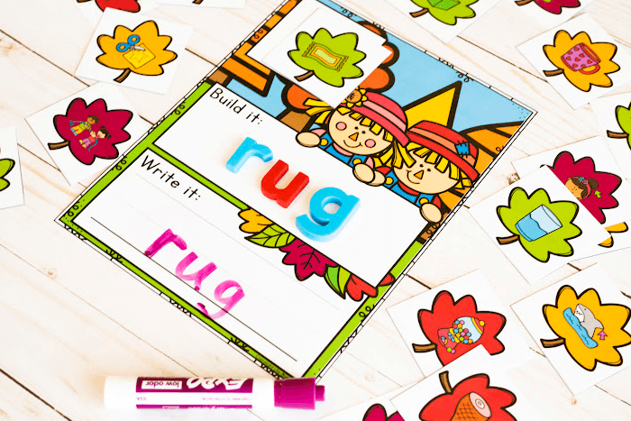 CVC word building mats with fall theme