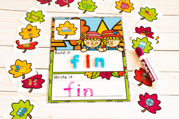 CVC word building mats with fall leaves theme