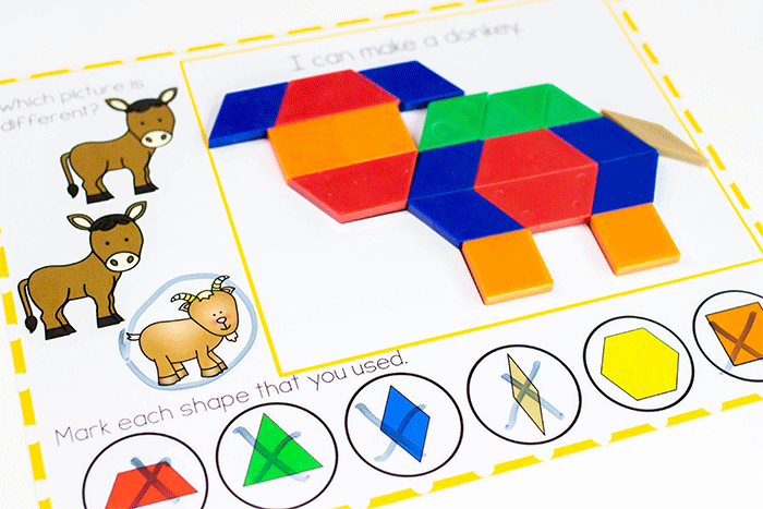 Farm animal pattern block mats for shape recognition