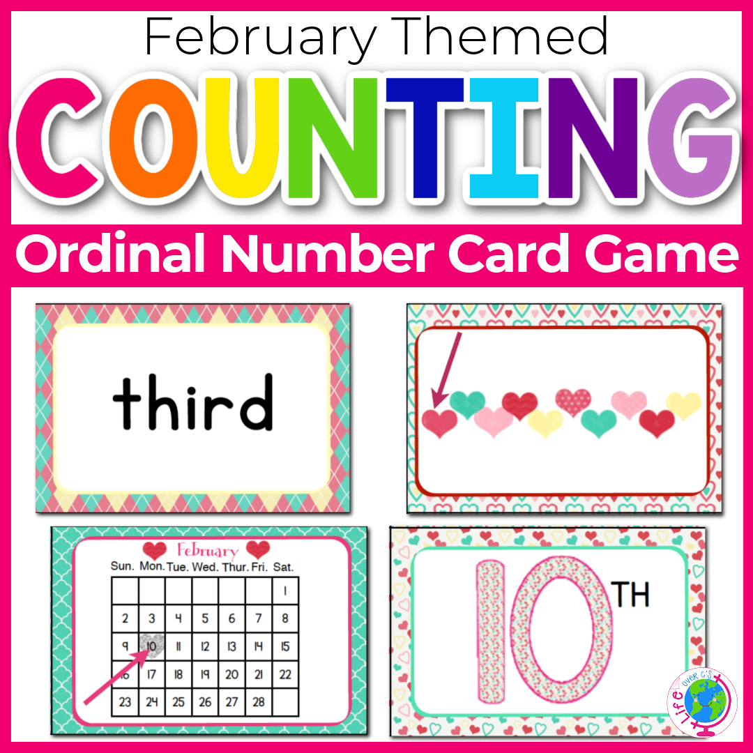 Ordinal Number Card Game: February Valentine’s Day Theme