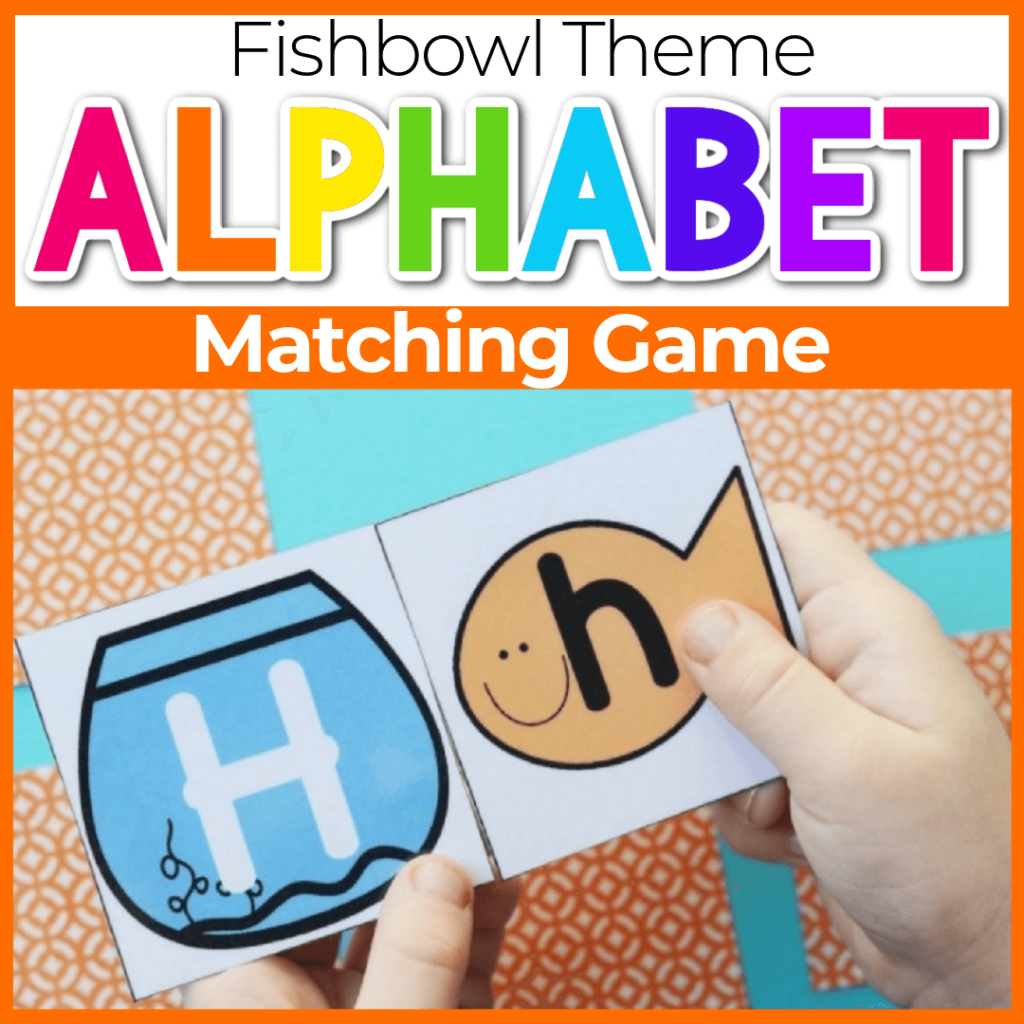 Kindergarten and preschool alphabet matching game with fishbowl theme.