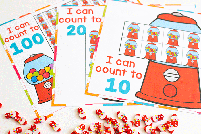 count to 10o counting cards with mini gumball erasers