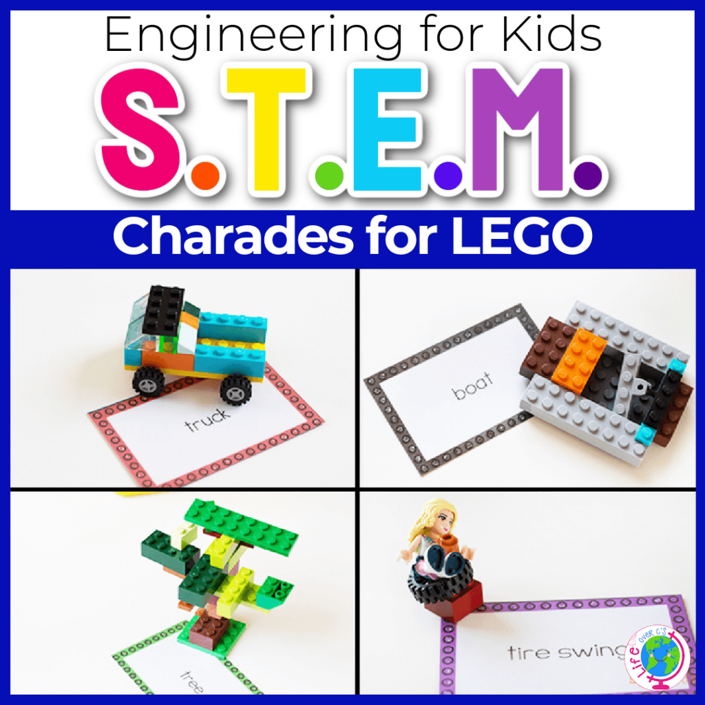 LEGO charades STEM activity for kids.