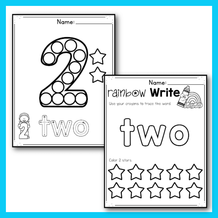 Number 2 worksheets for preschool and kindergarten