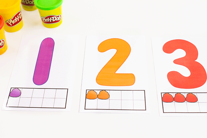 number 1 and 2 counting mats with playdough