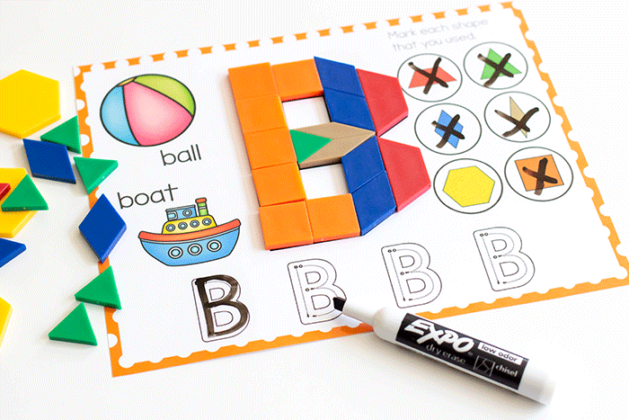Completed uppercase letter B pattern block mat
