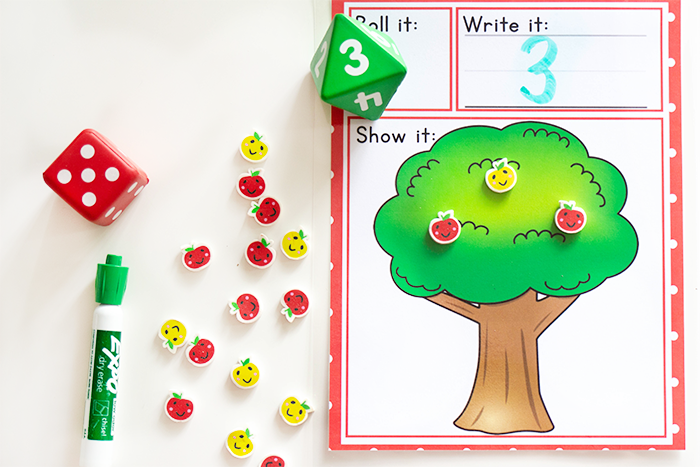 Roll and count apple tree numbers activity