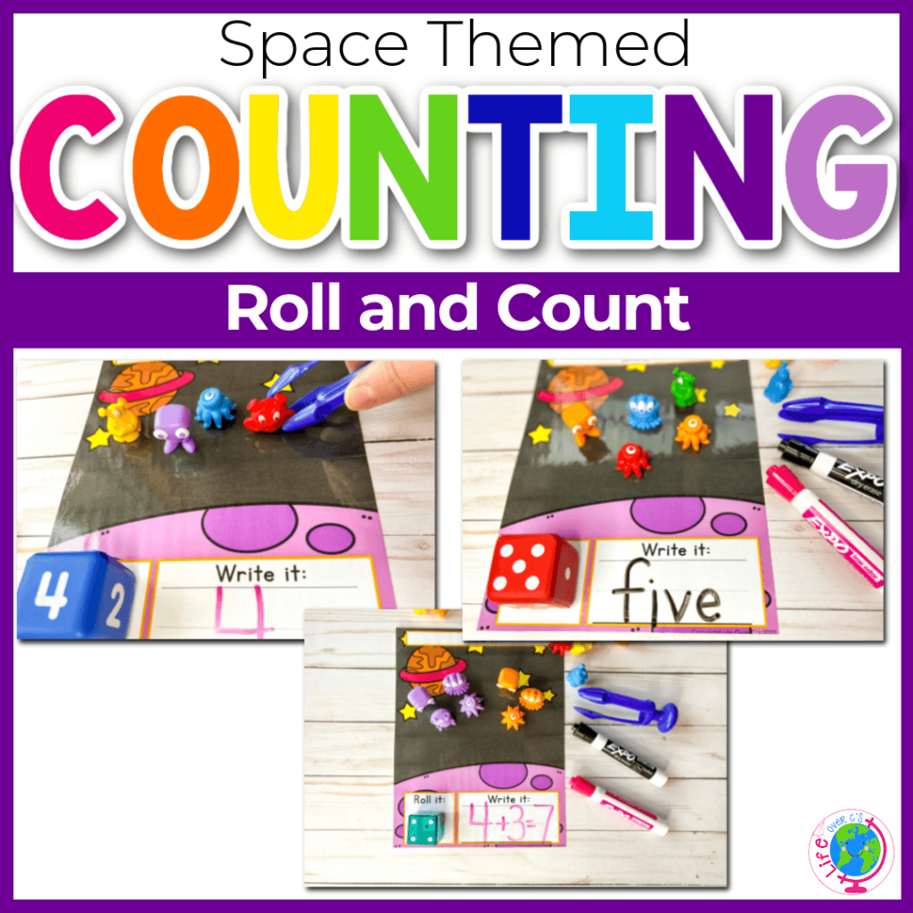 Roll and count space theme math activities