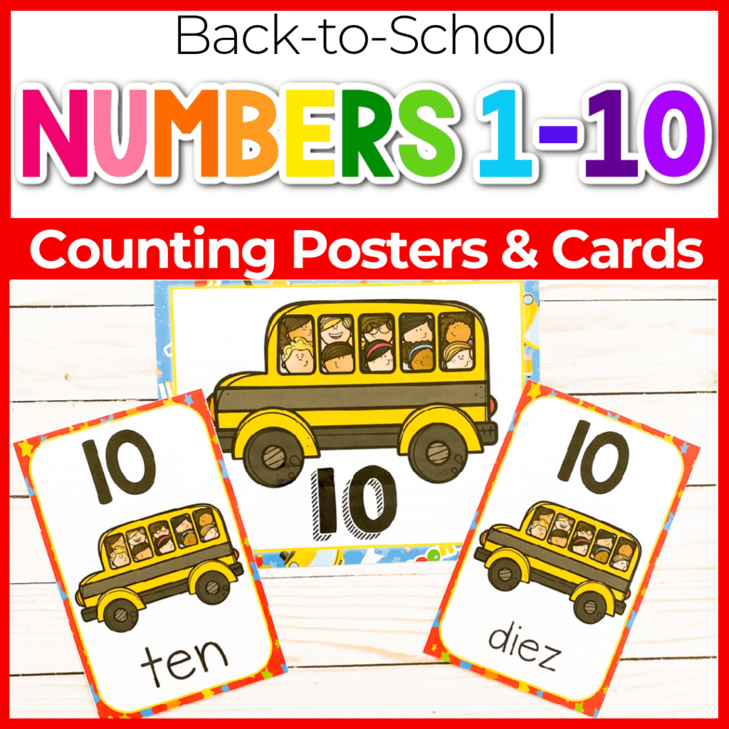 Counting posters and cards for preschool and kindergarten with back to school theme.