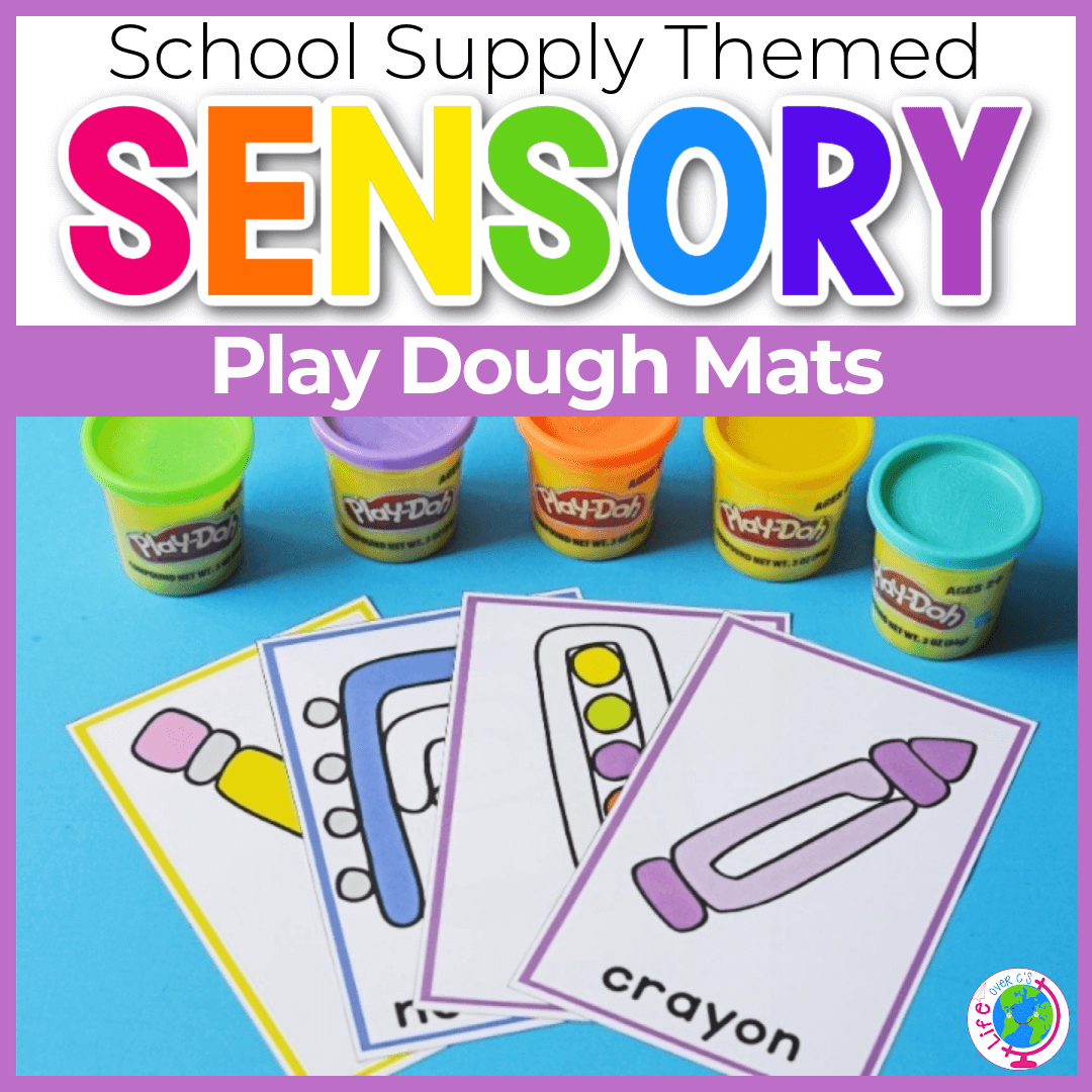 School supply sensory play dough mats