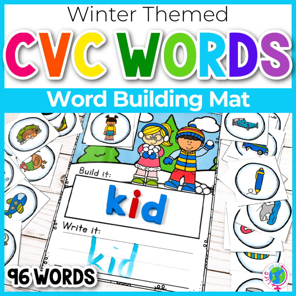 CVC word building mat with snowball winter theme
