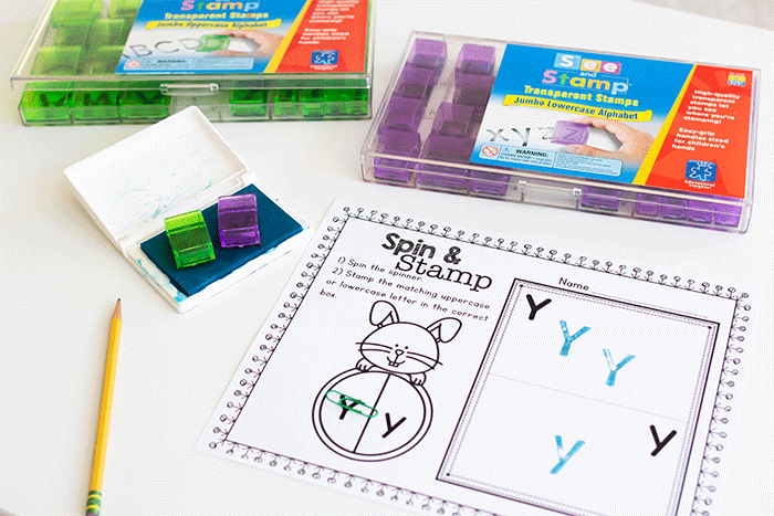 Bunny Alphabet Spin and Stamp Uppercase and Lowercase stamping alphabet activity