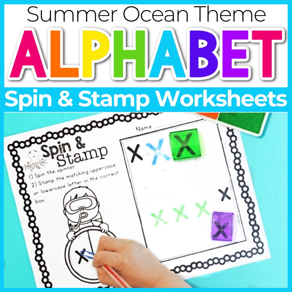 Summer Ocean Alphabet Spin and Stamp Uppercase and Lowercase stamping alphabet activity