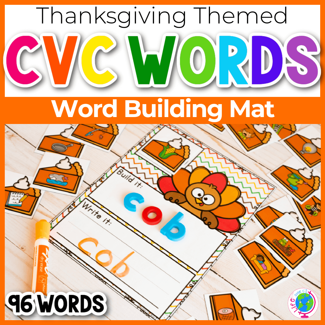 Thanksgiving CVC Word Mats for kindergarten