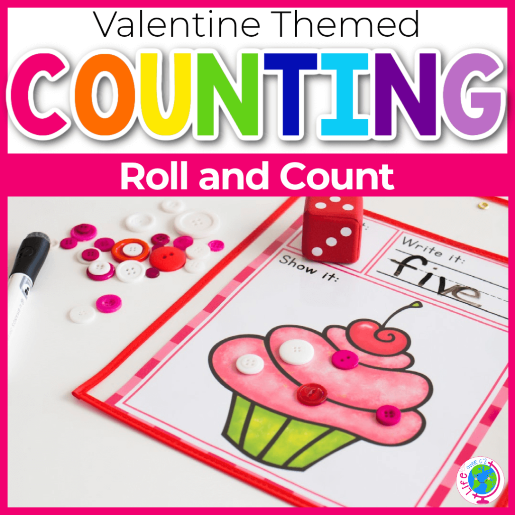 Valentine's Day roll and count math activity