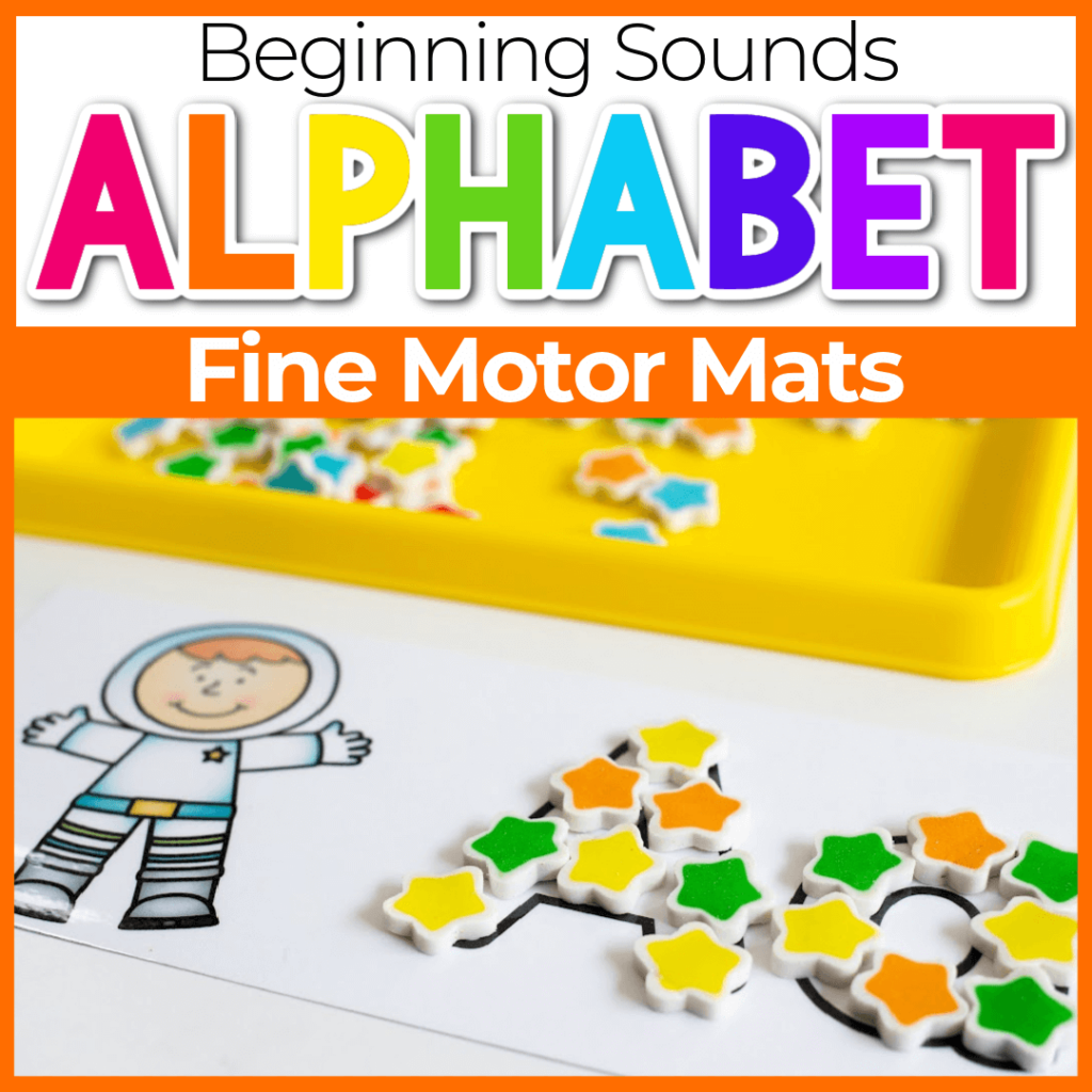 These alphabet mats use manipulatives to overlap each letter card.