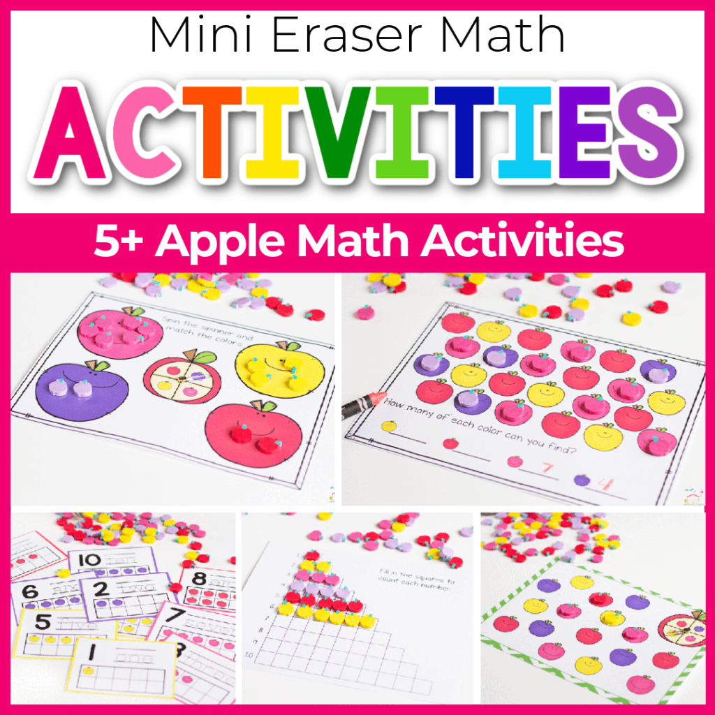 Mini eraser apple math activities for kids