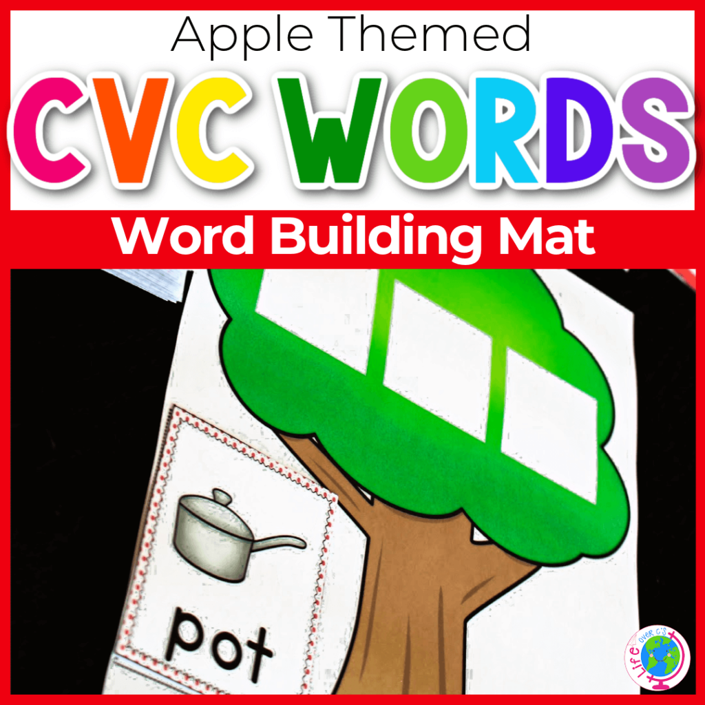 Fall apple themed CVC words literacy word building mat