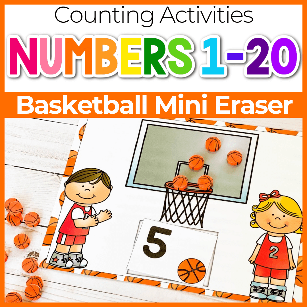 Basketball mini erasers counting activity with numbers 1-20