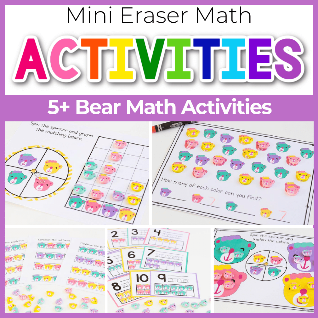 Mini eraser bear math activities