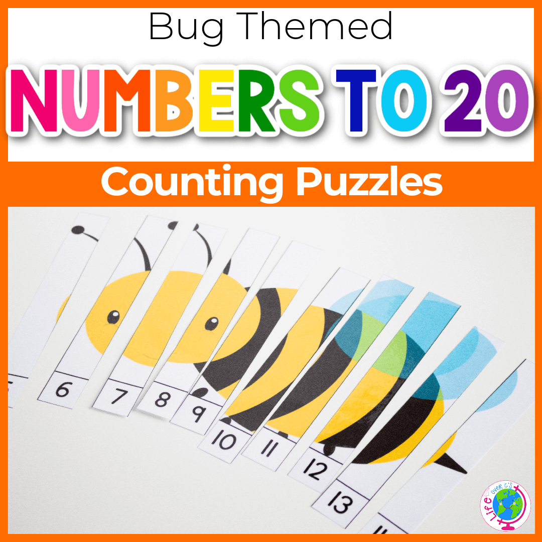 Counting puzzles for numbers 1-20 with bug theme