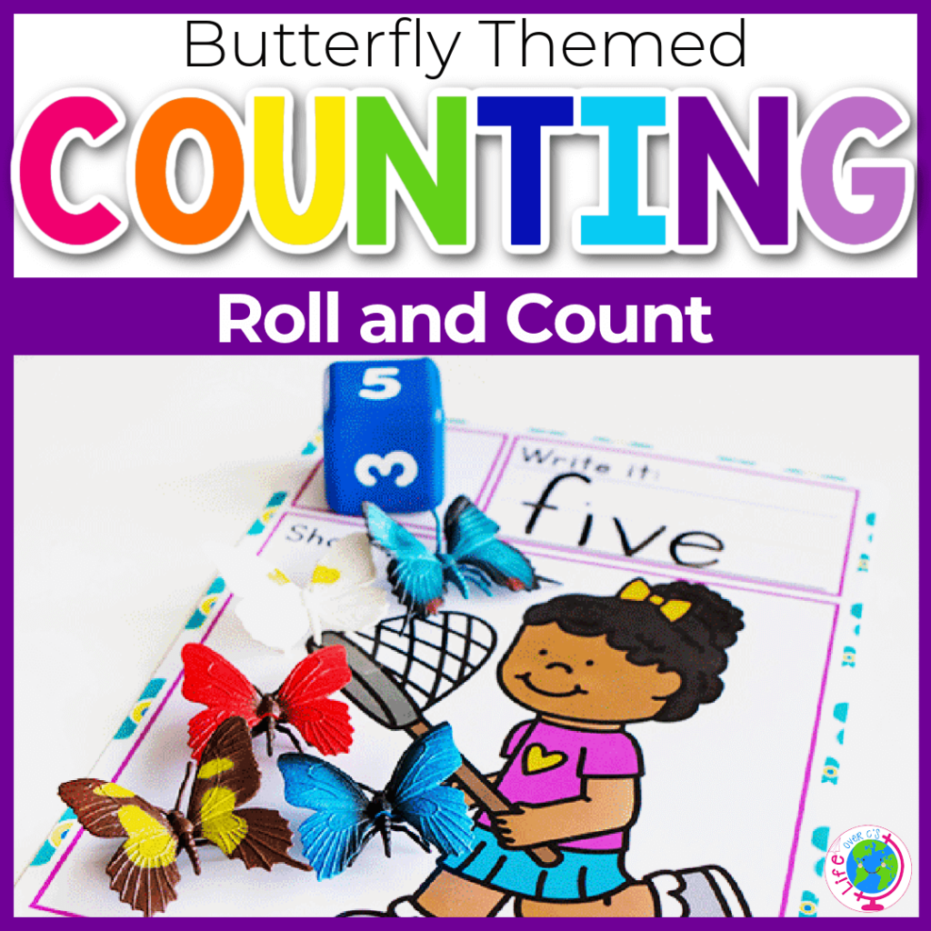 Butterfly themed roll and count counting activity
