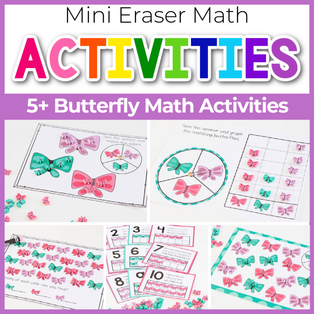 Butterfly mini eraser math activities for numbers 1-10