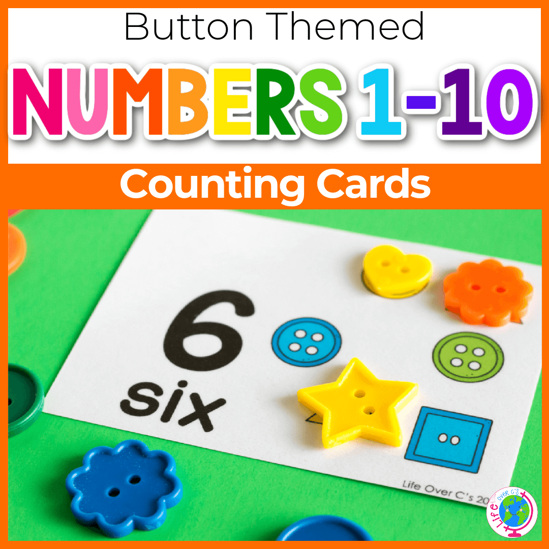 Counting Cards Numbers 1-10: Button Theme