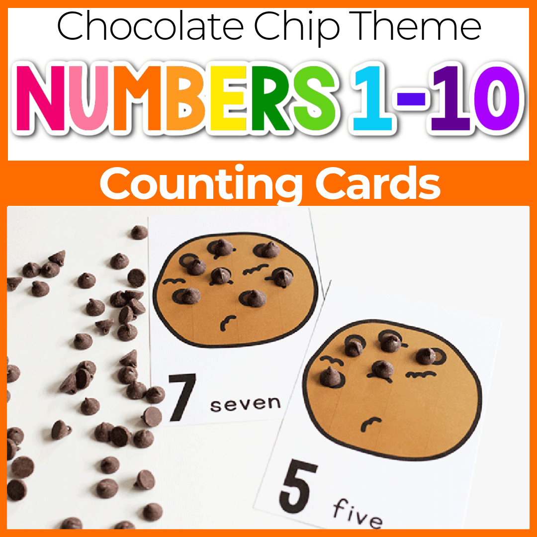 Chocolate chip themed numbers 1-10 counting cards for preschool and kindergarten