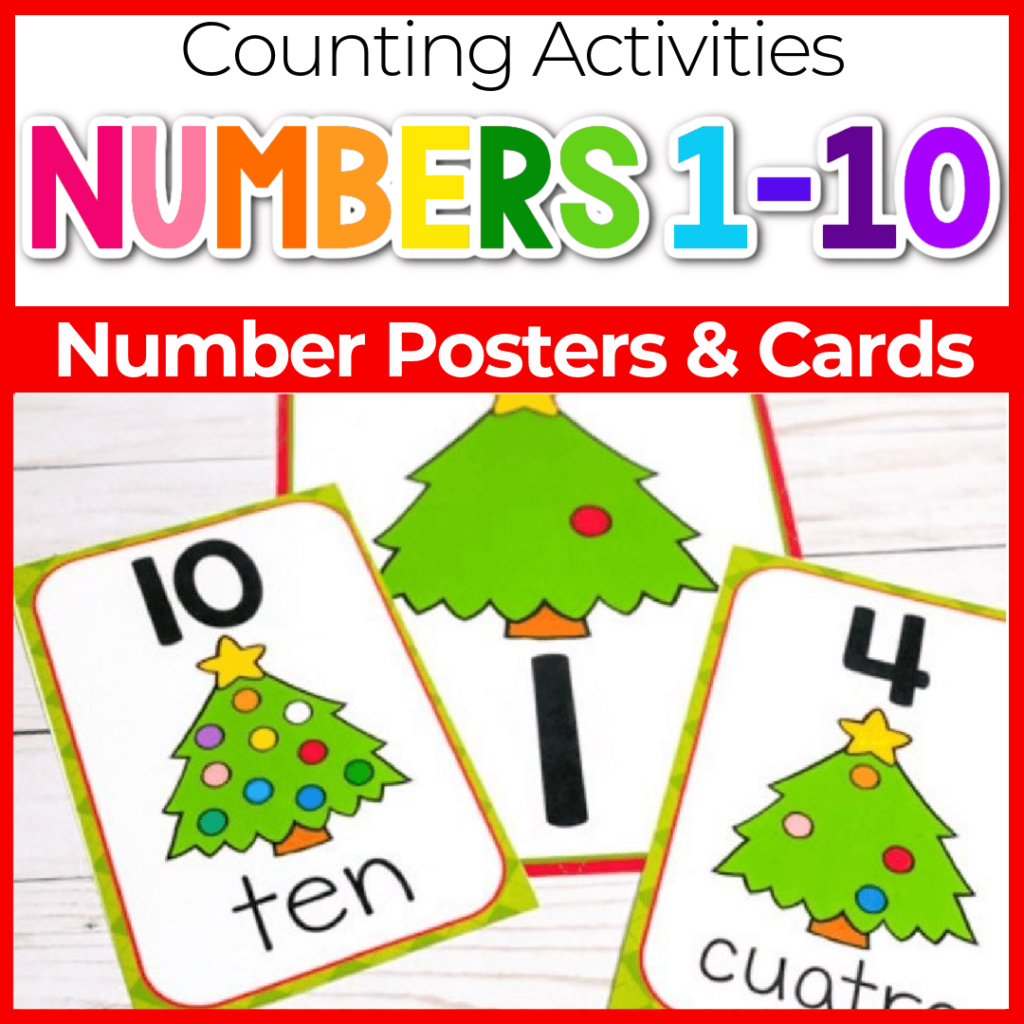 Christmas number posters numbers 1-10 in English and Spanish