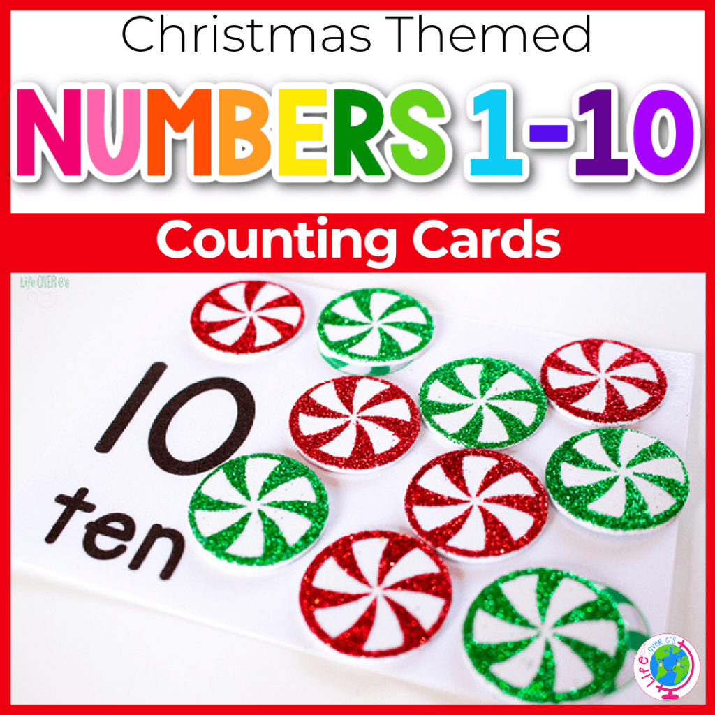 Peppermint candy counting cards perfect for a Christmas theme.