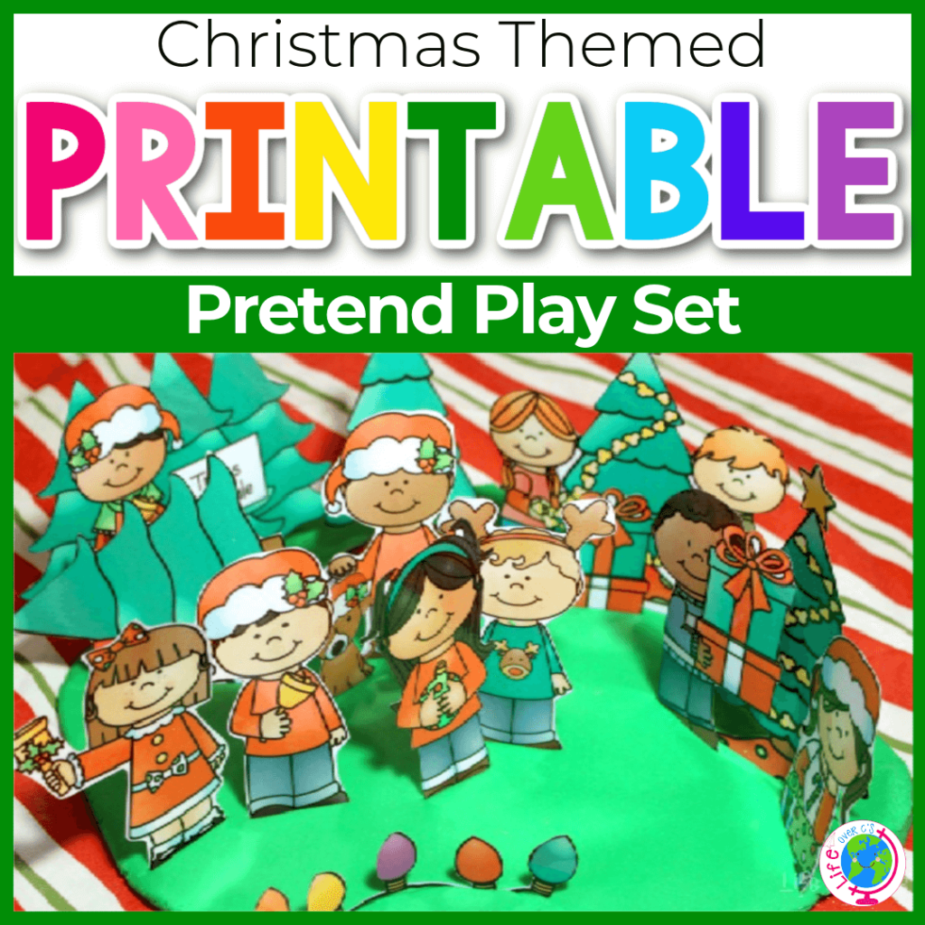 Christmas themed pretend play sensory bin with play dough