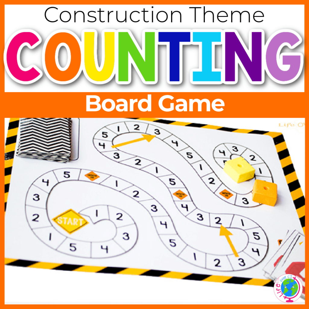 Construction theme counting to 5 math board game for preschool students