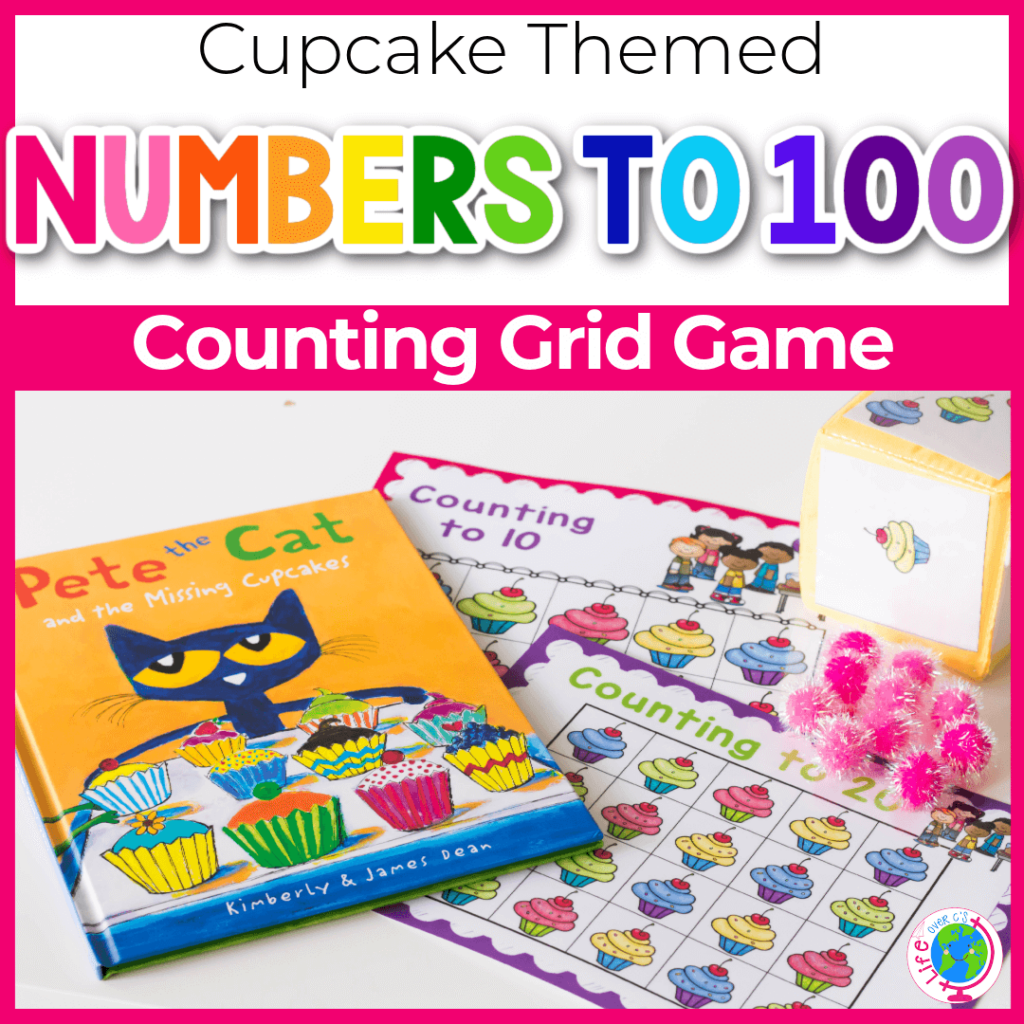 Numbers to 100 counting grid game for kindergarten with cupcake theme