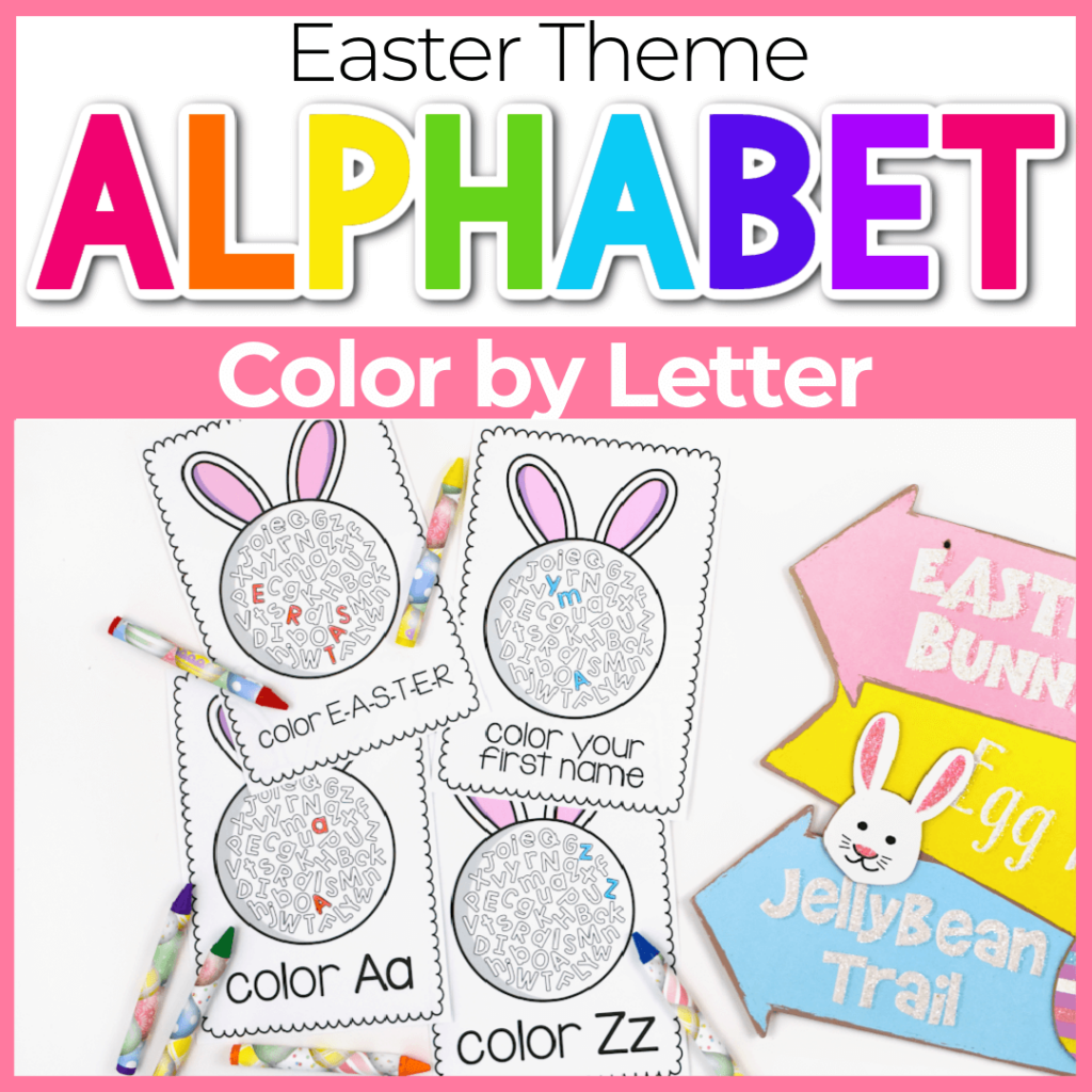 Alphabet color by letter Easter bunny pages.
