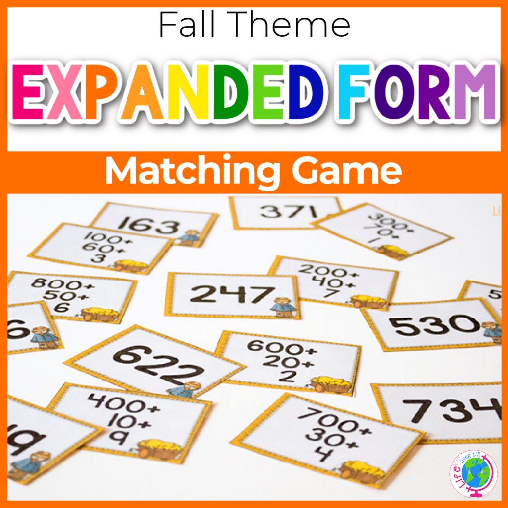 Fall expanded form math numbers matching game