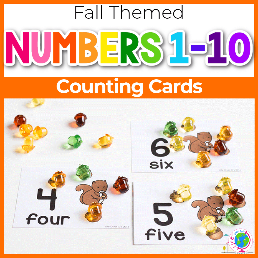 Fall themed counting cards for numbers to 10 for preschool and kindergarten